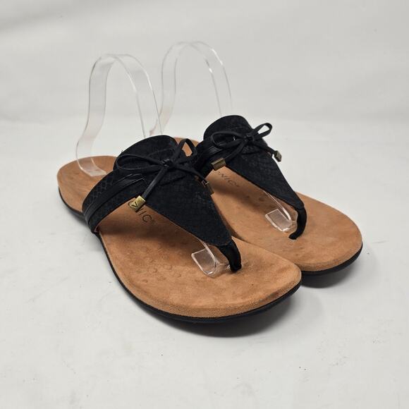 Vionic Women's Amaya Bow Thong Toe Post Sandals Summer Vacation Black Tan Sz 9.5 - Picture 2 of 7